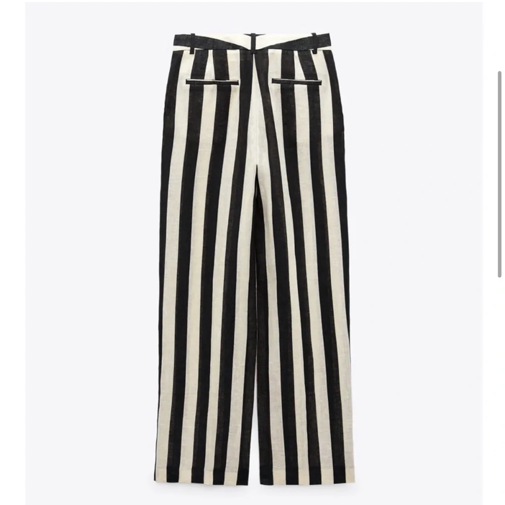 ZARA STRIPED STRAIGHT LEG LINEN PANTS